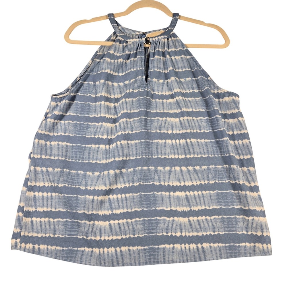 Michael Kors Blue Tie Dye Stripe Halter Neck Sleeveless Blouse Top Medium